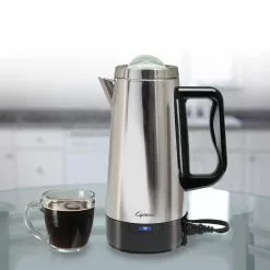 Capresso 12-Cup Electric Coffee Perk With Glass Lid | Stainless Steel -Dinnerware Shop 405.05 lifestyle hr