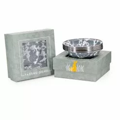 Golden Rabbit Enamelware 4-Piece Tasting Dish Set | Grey Swirl -Dinnerware Shop 4piecetastingdishsetonwhite2