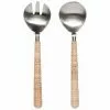 Danica Brands Danica Heirloom 2-Piece Salad Servers Set | Matte Steel & Rattan -Dinnerware Shop 5213001 heirloom steel servers set2 matte rattan main