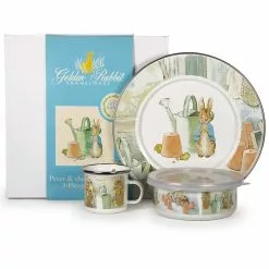 Golden Rabbit Enamelware 3-Piece Children's Dinnerware Set | Peter Rabbit Watering Can