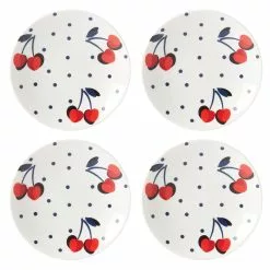 Kate Spade Vintage Cherry Dot Collection | 4-Piece Tidbit Plate Set