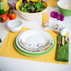 Everything Kitchens Barnyard Baby Animals 28-Piece Dinnerware Set | "Leaping Sheep" - Lamb -Dinnerware Shop barnyard baby farm animals sheep set lifestyle 5 2 1