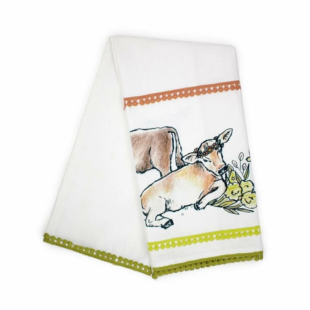 Everything Kitchens Barnyard Baby Animals 19" X 28" Tea Towel | "Have A Jersey Cow" - Calf 3 Everything Kitchens Barnyard Baby Animals 19" X 28" Tea Towel | "Have A Jersey Cow" - Calf
