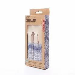 Kikkerland Wood Cutlery Set | Tribal -Dinnerware Shop cu302 pkg 2 800x800