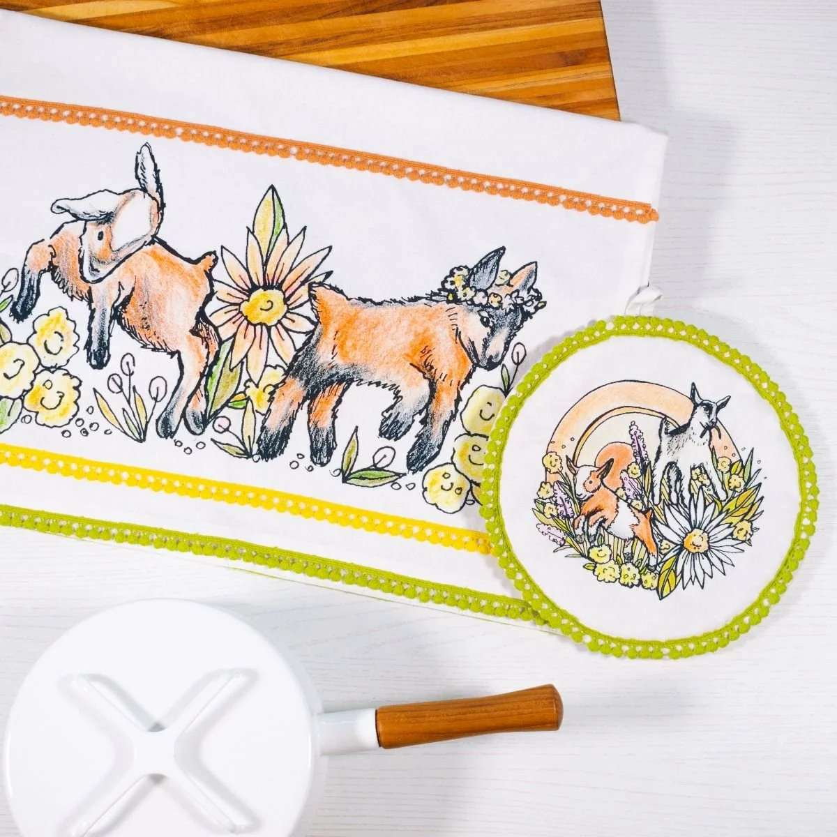 Everything Kitchens Barnyard Baby Animals 19" X 28" Tea Towel | "Caprine Caper Goats" - Kid 4 Everything Kitchens Barnyard Baby Animals 19" X 28" Tea Towel | "Caprine Caper Goats" - Kid - Image 2