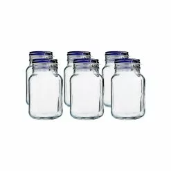 Bormioli Rocco 2L Swing Top Fido Glass Jars - Blue Lid | 6-pack