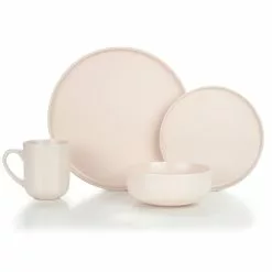 Everything Kitchens Modern Flat 16-Piece Dinnerware Set | Soft Pink