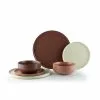 Everything Kitchens Modern Flat 24-Piece Dinnerware Set | Beige, Terracotta, Brown -Dinnerware Shop ekb ekx 24dwsetbtb