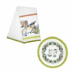 Everything Kitchens Barnyard Baby Animals Tea Towel + Pot Holder Set | "Have A Jersey Cow" - Calf