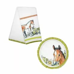 Everything Kitchens Barnyard Baby Animals Tea Towel + Pot Holder Set | "Hold Your Baby Horses" - Foal