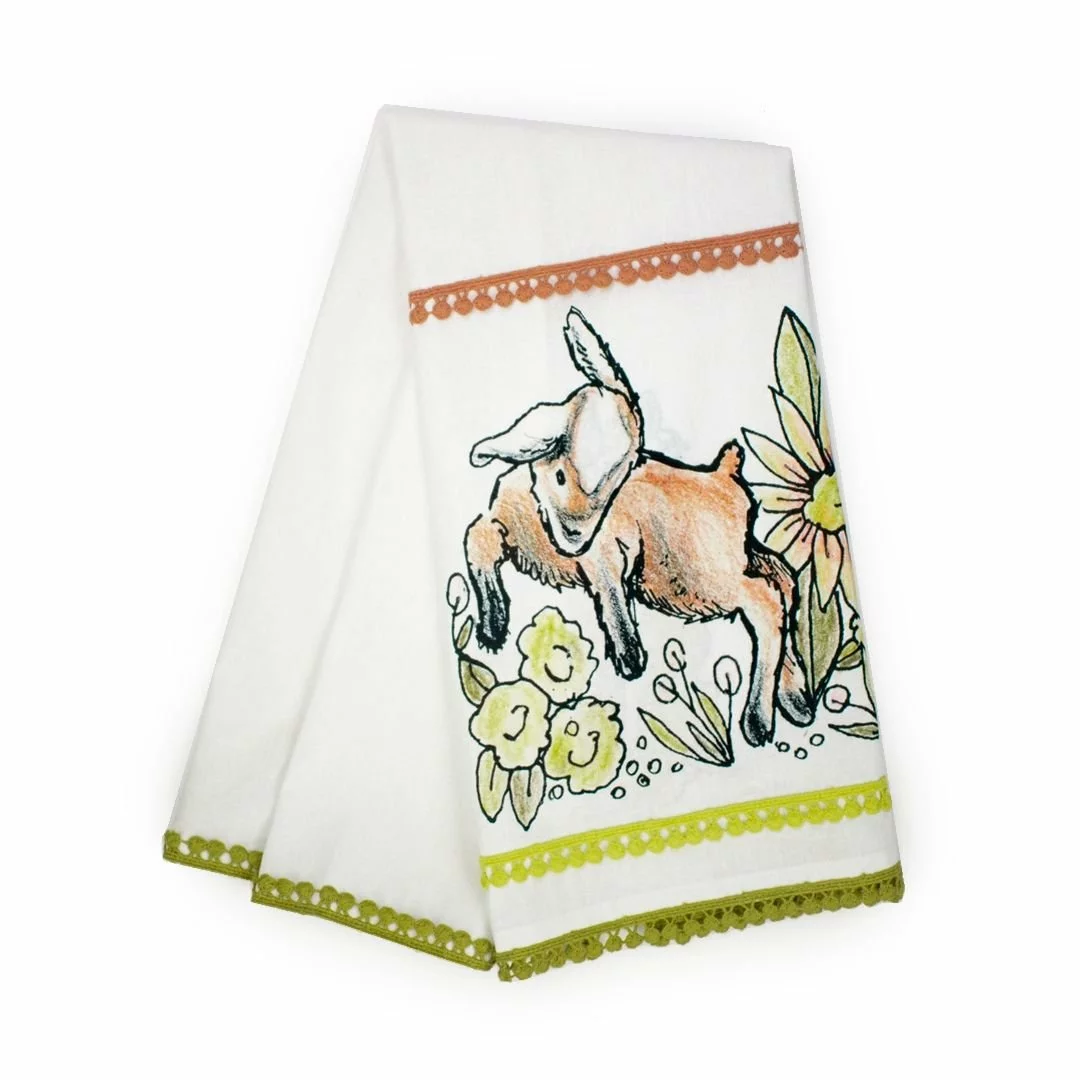 Everything Kitchens Barnyard Baby Animals 19" X 28" Tea Towel | "Caprine Caper Goats" - Kid 3 Everything Kitchens Barnyard Baby Animals 19" X 28" Tea Towel | "Caprine Caper Goats" - Kid