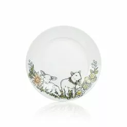 Everything Kitchens Barnyard Baby Animals 28-Piece Dinnerware Set | "Leaping Sheep" - Lamb -Dinnerware Shop lamb9saladplate 3