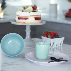 Everything Kitchens Modern Colorful Neutrals - Rippled 12-Piece Breakfast Set - Glazed | Dusty Purple, Blue, Light Green -Dinnerware Shop modern ripple glazed squares 0021 dsc0024 2