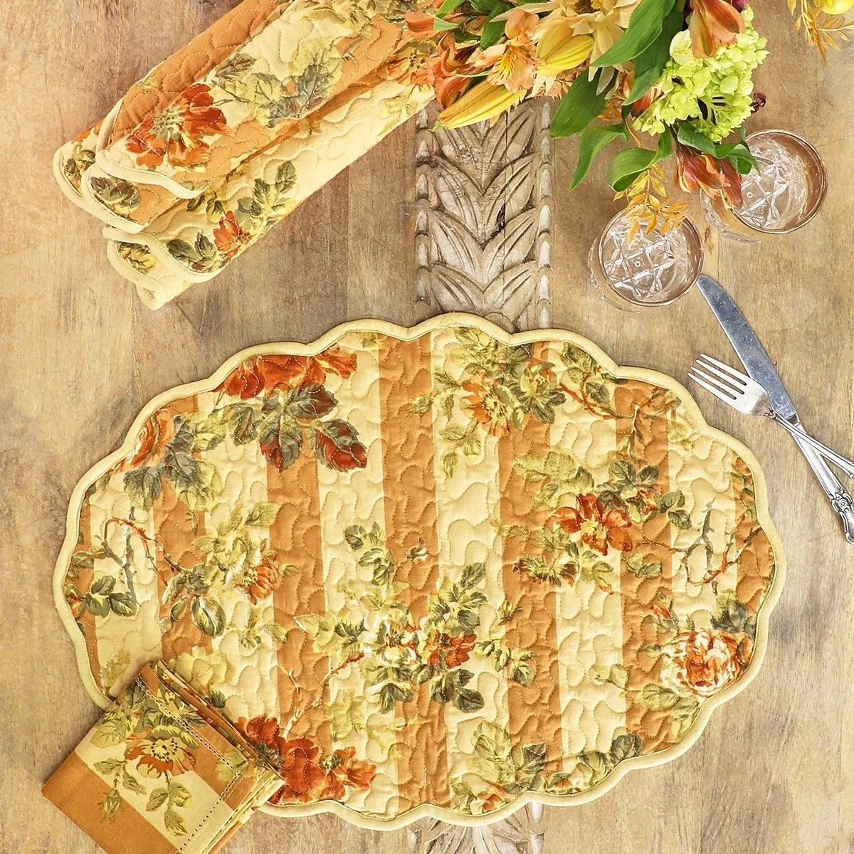 April Cornell Sonata Stripe Quilted Placemat (Set Of 4) | Gold 4 April Cornell Sonata Stripe Quilted Placemat (Set Of 4) | Gold - Image 2