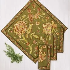 April Cornell Jacobean Garden Napkin (Set Of 4) | Olive -Dinnerware Shop npjac20q olive april cornell napkin 3