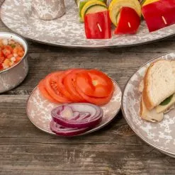 Golden Rabbit Enamelware 6" Appetizer Plates - Set Of 4 | Taupe Swirl -Dinnerware Shop outdoortable1