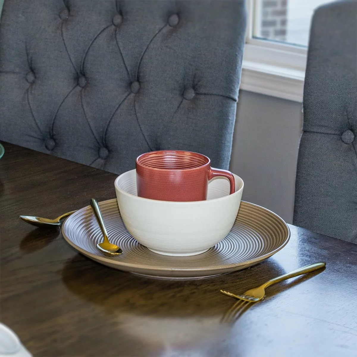 Everything Kitchens Modern Colorful Neutrals - Rippled 10.5" Dinner Plates (Set Of 4) - Matte | Mocha 6 Everything Kitchens Modern Colorful Neutrals - Rippled 10.5" Dinner Plates (Set Of 4) - Matte | Mocha - Image 4