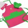 Curious Chef TCC50187 Kid's Textile Set - Pink And Green -Dinnerware Shop tcc50187 curious shef 4pc apron set pink lime popup