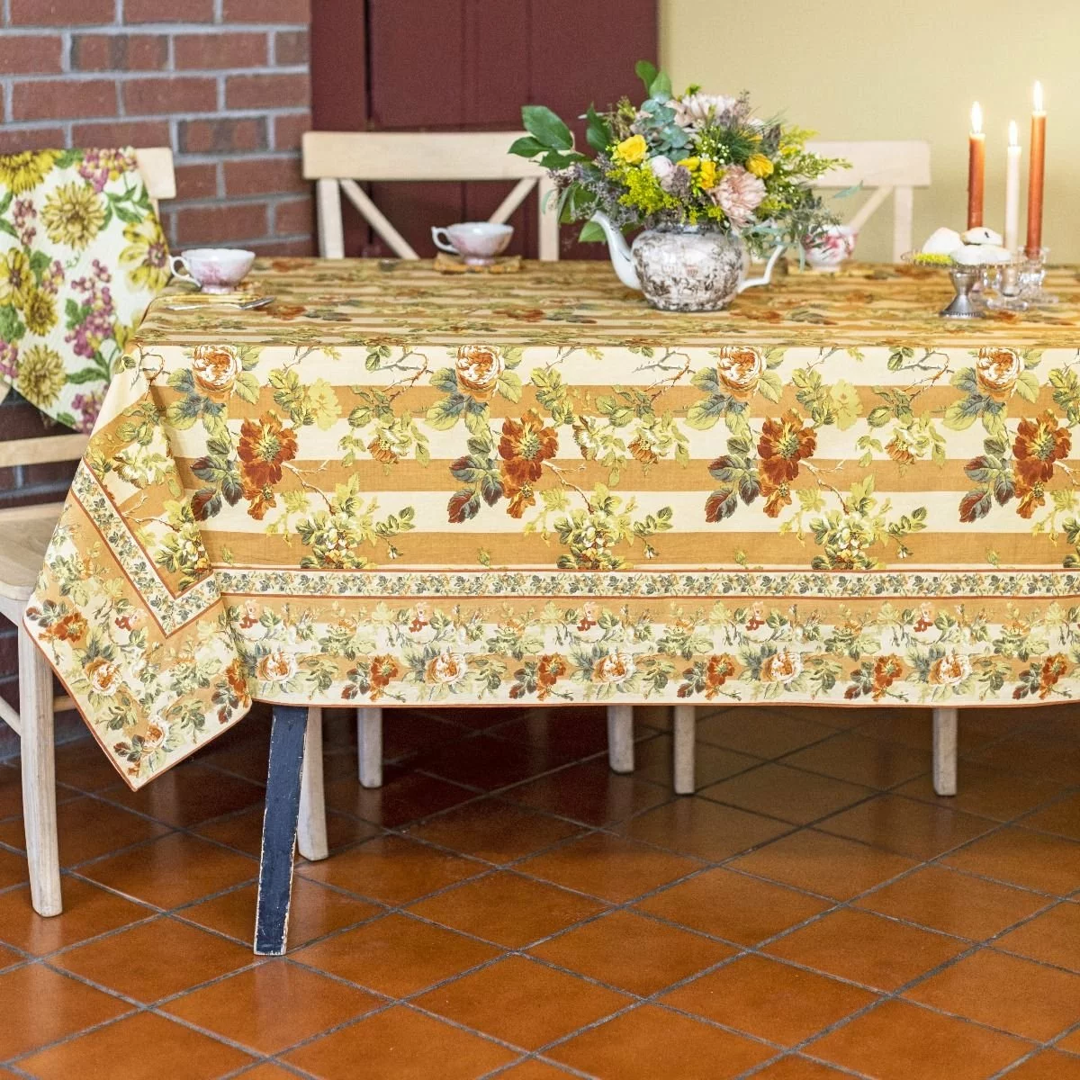 April Cornell 60" X 90" Sonata Stripe Dining Tablecloth | Gold 4 April Cornell 60" X 90" Sonata Stripe Dining Tablecloth | Gold - Image 2