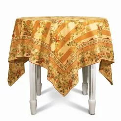 April Cornell 60" X 90" Sonata Stripe Dining Tablecloth | Gold