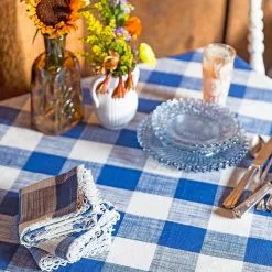 April Cornell 60" X 90" Cottage Check Dining Tablecloth | Blue -Dinnerware Shop tpwctcn blue april cornell table 1